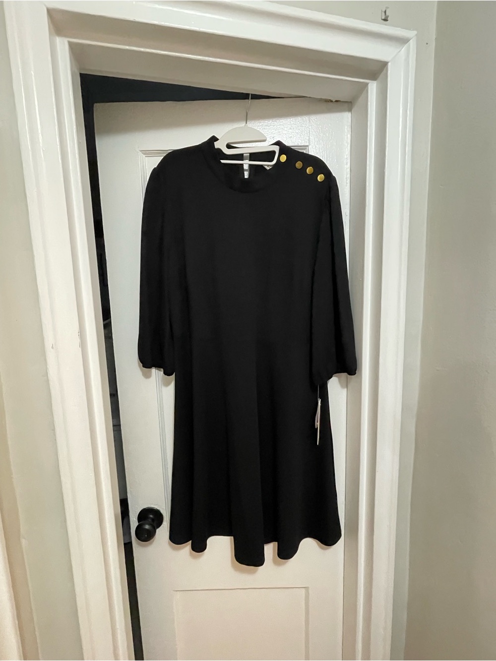 Nanette Lepore Black Midi Dress with Gold Buttons